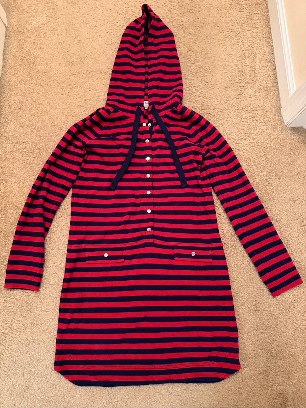 Juicy Couture Red and Navy Striped Hooded Dress or Tunic Shirt